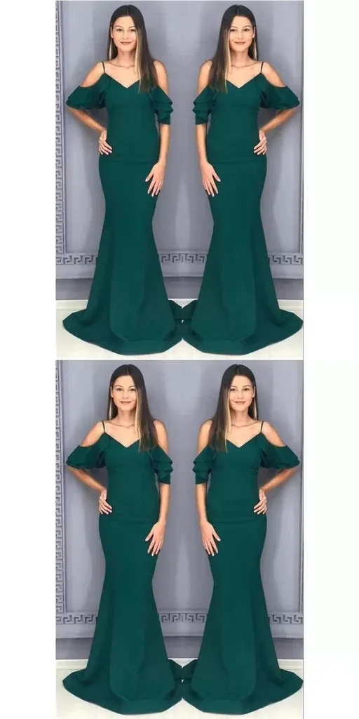 Elegant Cold Shoulder Mermaid Satin Long Bridesmaid Dresses Online, BG729