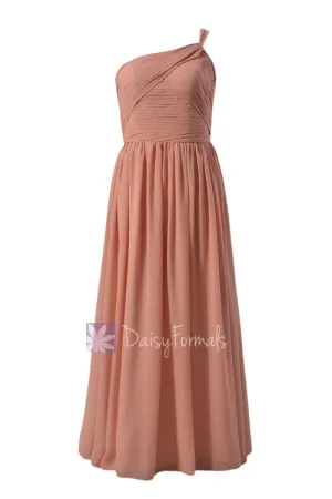 Elegant Floor Length One Shoulder Chiffon Bridesmaid Dress Beach Wedding Dress(BM1531B)