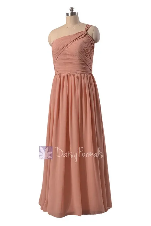 Elegant Floor Length One Shoulder Chiffon Bridesmaid Dress Beach Wedding Dress(BM1531B)