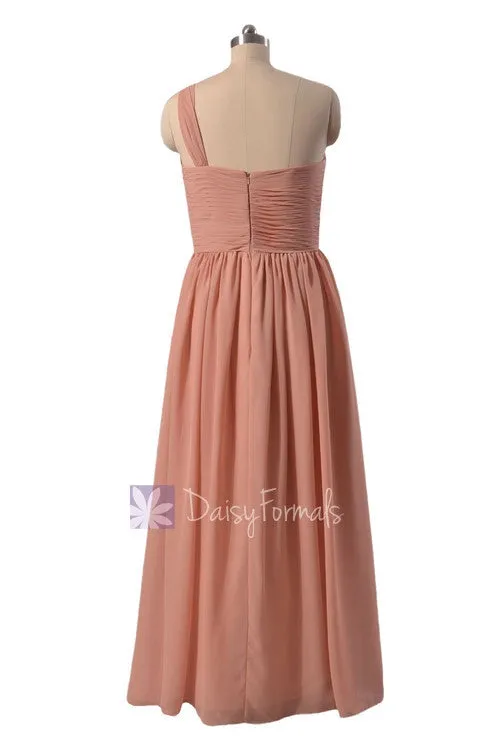 Elegant Floor Length One Shoulder Chiffon Bridesmaid Dress Beach Wedding Dress(BM1531B)