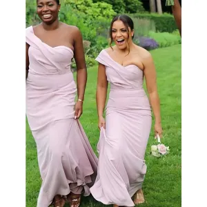 Elegant Mermaid One Shoulder Jersey Long Bridesmaid Dresses Online, BG778