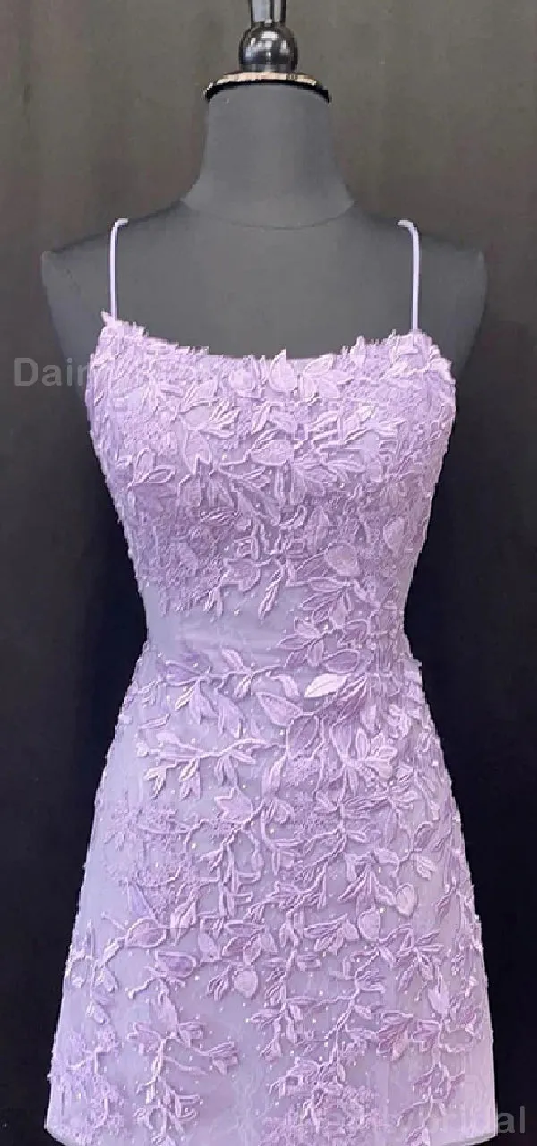 Elegant Spaghetti Straps A-line Lilac Applique Short Homecoming Dresses Online, HD0678