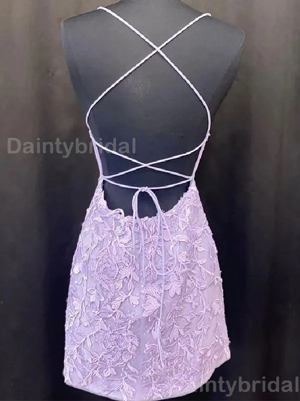 Elegant Spaghetti Straps A-line Lilac Applique Short Homecoming Dresses Online, HD0678