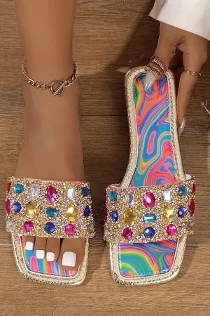 Fashionable Colorful Rhinestone Flat Slippers