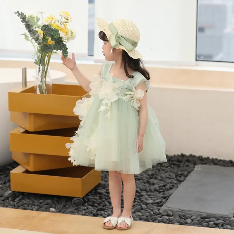 Flower birthday party princess dress for girls Mint Floral Dress-Free hat