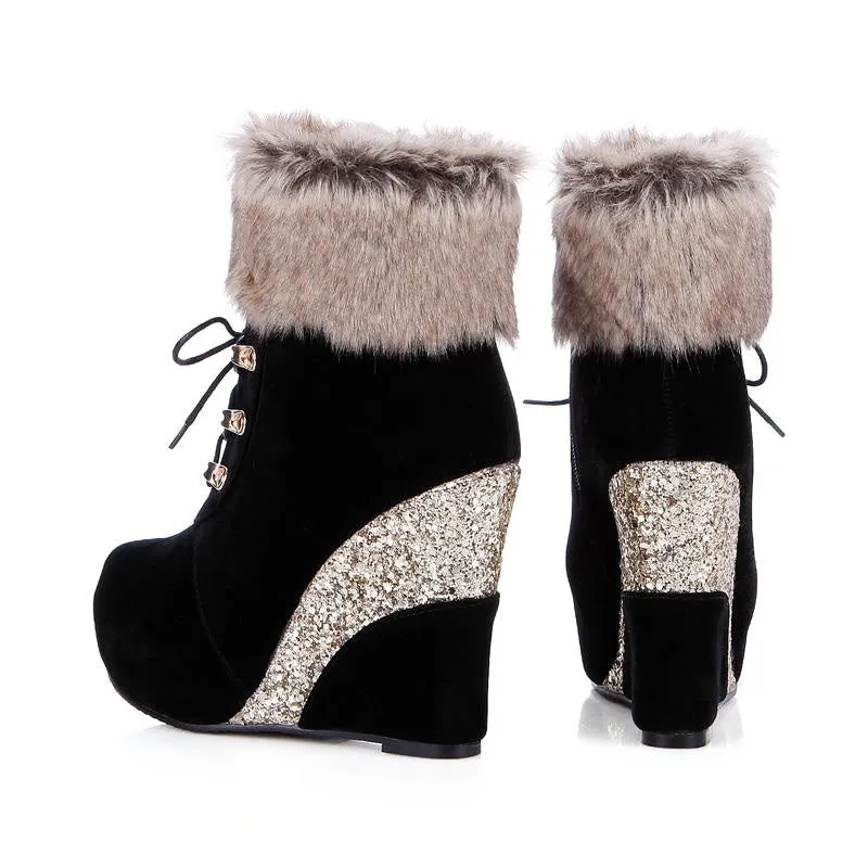 Glitter Wedge Booties