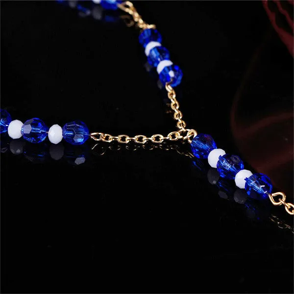 Gold Blue Glass Beads Foot Chain Jewelry, Barefoot Sandals Set