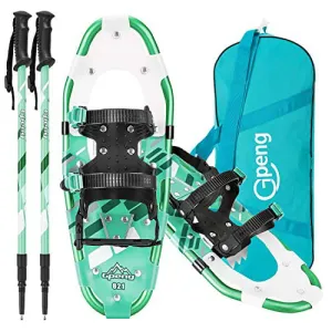 Gpeng 3-in-1 Xtreme Lightweight Terrain Snowshoes for Men Women Youth Kids, Light Weight Aluminum Alloy Terrain Snow Shoes with Trekking Poles and Carrying Tote Bag, 14"/21"/ 25"/27"/ 30", (14")