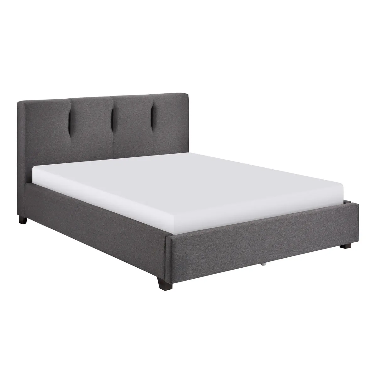 Graphite Upholstered Full Platform Bed with Headboard and Slats