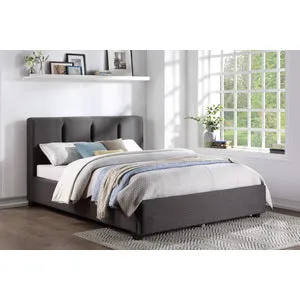 Graphite Upholstered Full Platform Bed with Headboard and Slats