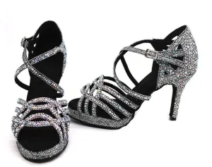 Grey Glitter Rhinestone Samba Platform Dance Heels