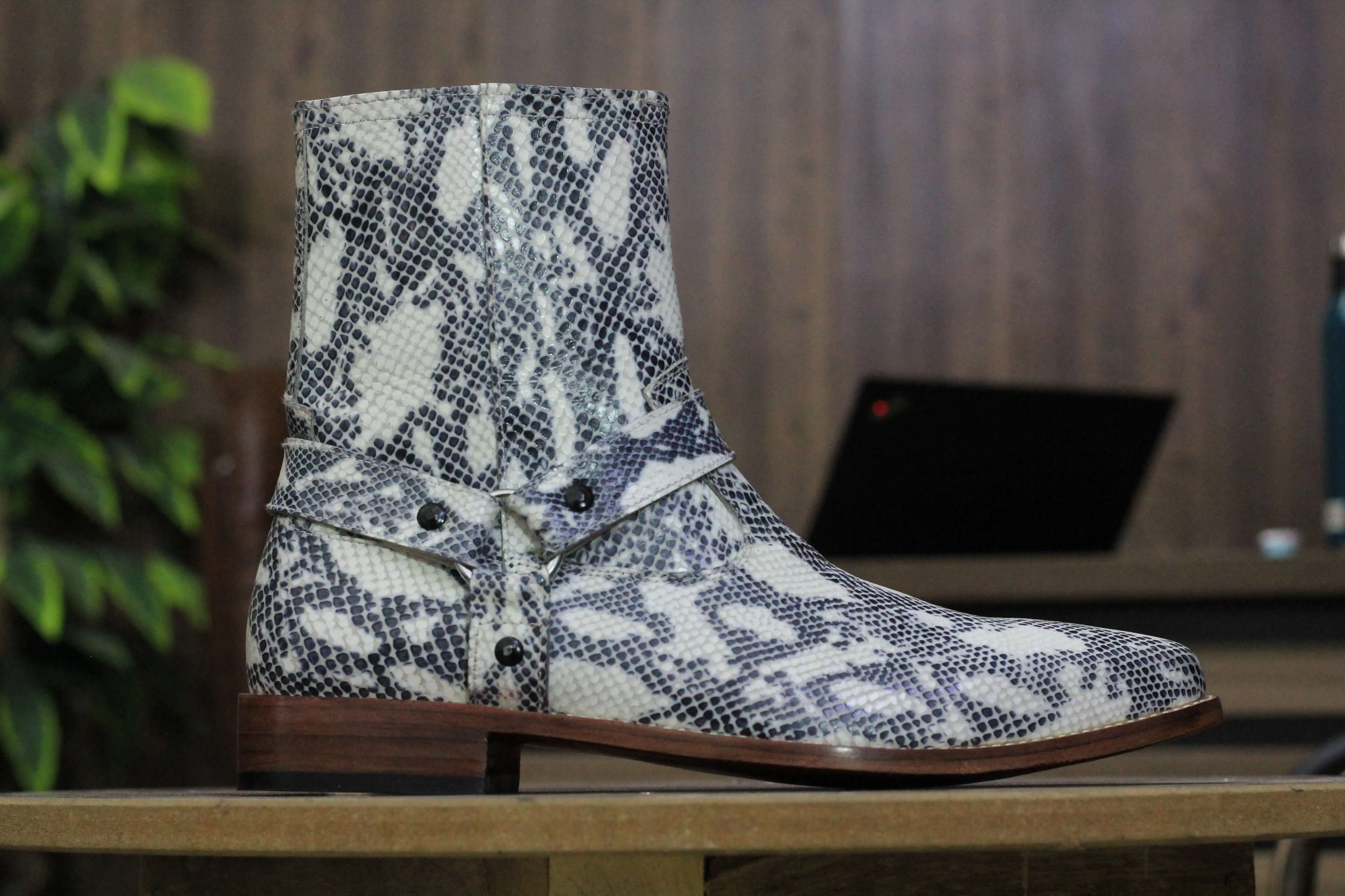 Handmade New Stylish Anaconda Print Boot, Side Zipper Boot,Harness Boot