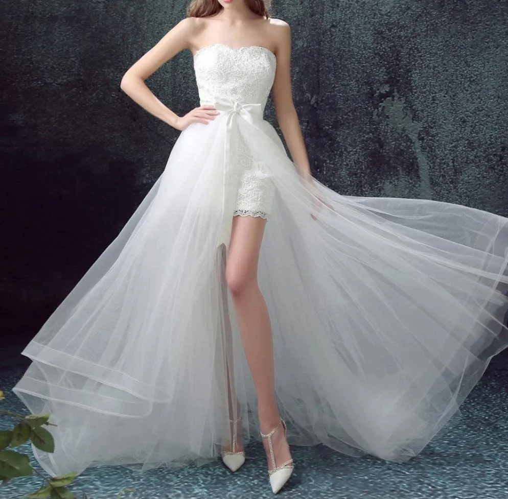 High Low wedding dress with  Detachable skirt