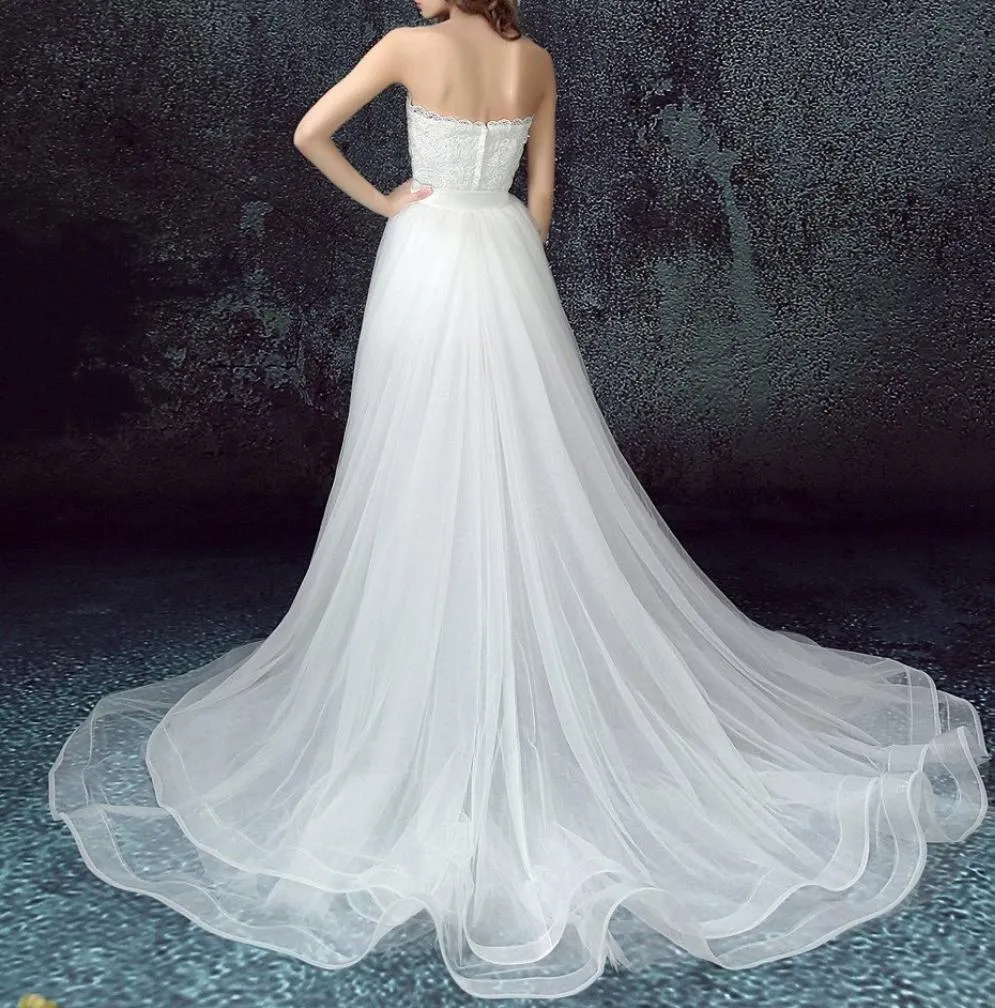 High Low wedding dress with  Detachable skirt