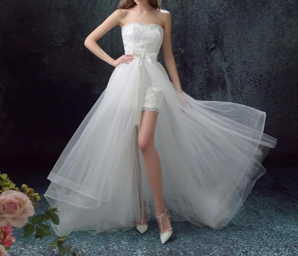 High Low wedding dress with  Detachable skirt