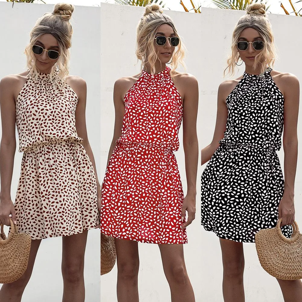 High Street Summer Sexy Halter Floral Print mini Dress