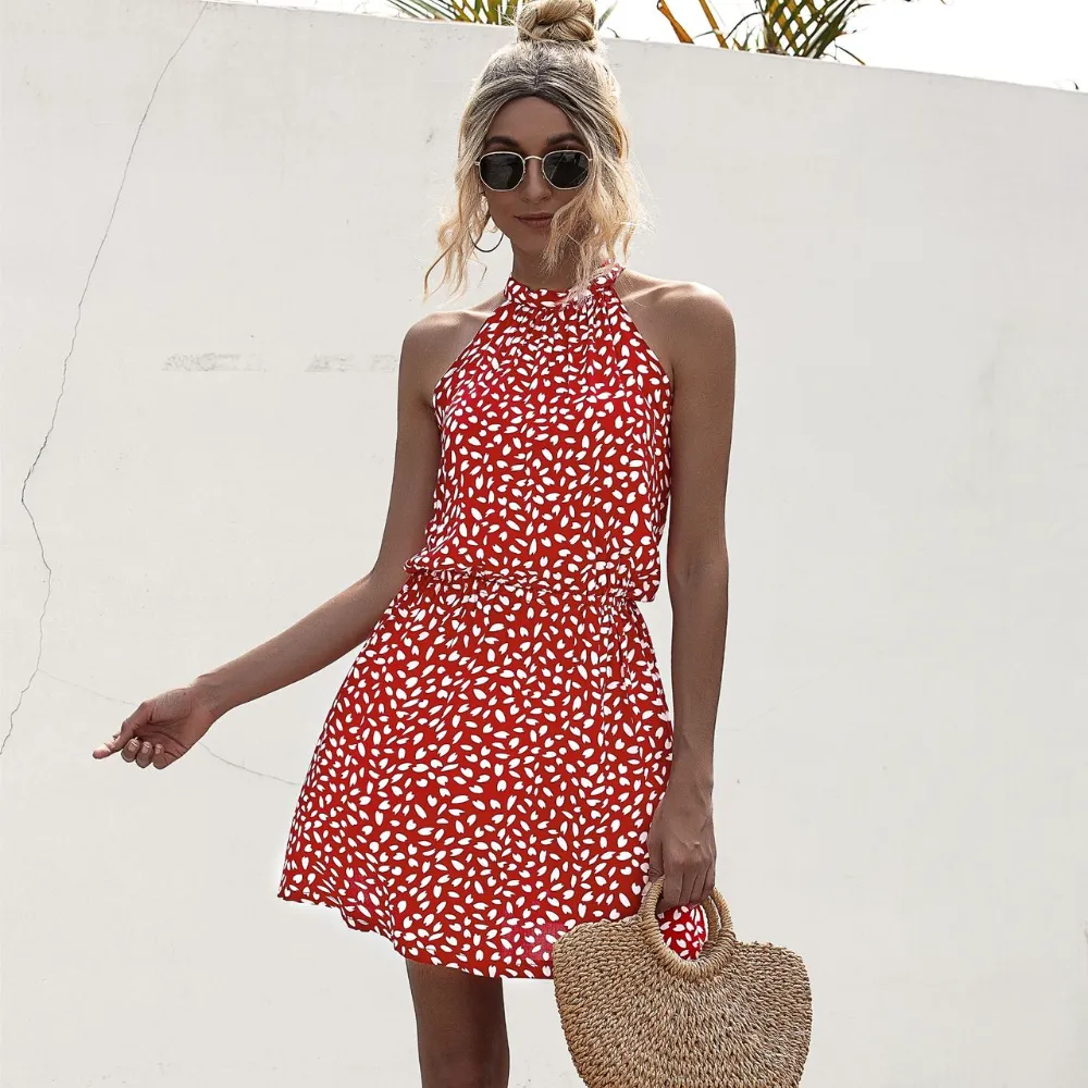 High Street Summer Sexy Halter Floral Print mini Dress