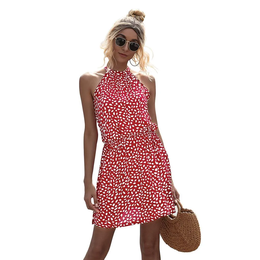 High Street Summer Sexy Halter Floral Print mini Dress