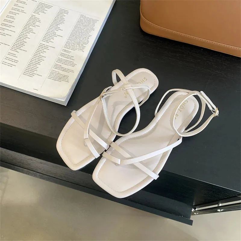 Hnzxzm 2024 Summer Gladiator Women Sandals Fashion Elegant Narrow Band Clip Toe Shoes Ladies Comfort Flats Beach Sandalias