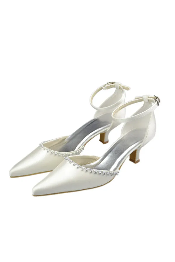 Ivory Ankle Strap Point Toe Handmade Simple Wedding Shoes S86