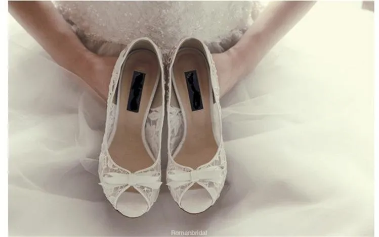 Ivory Lace High Heels Fish Toe Sexy Wedding Bridal Shoes With Tow, S020