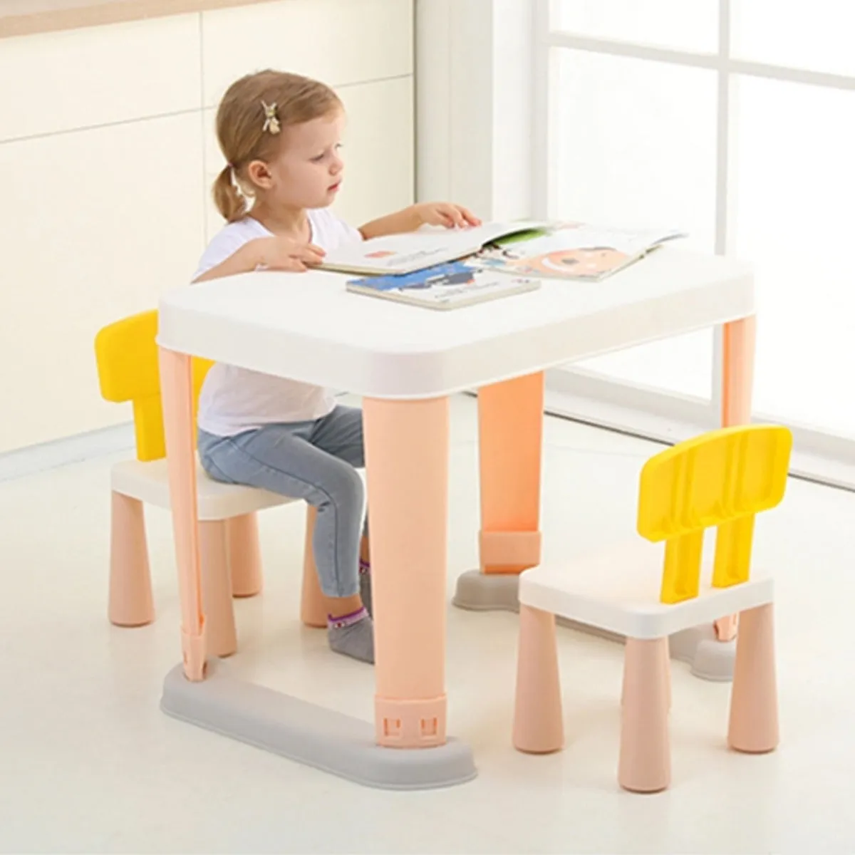 Kids Modern Non slip Table x 1  and Chair x 2 Set. Age 1 to 6 (Pink)