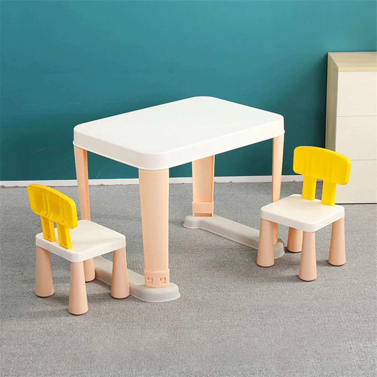 Kids Modern Non slip Table x 1  and Chair x 2 Set. Age 1 to 6 (Pink)