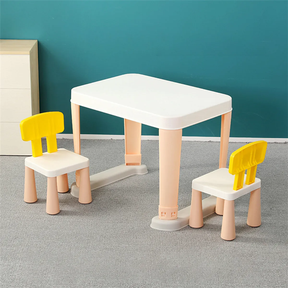 Kids Modern Non slip Table x 1  and Chair x 2 Set. Age 1 to 6 (Pink)