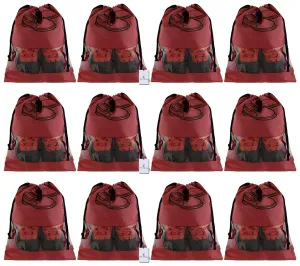 Kuber Industries 12 Piece Non Woven Travel Shoe Cover, String Bag Organizer, Maroon -CTMTC039523