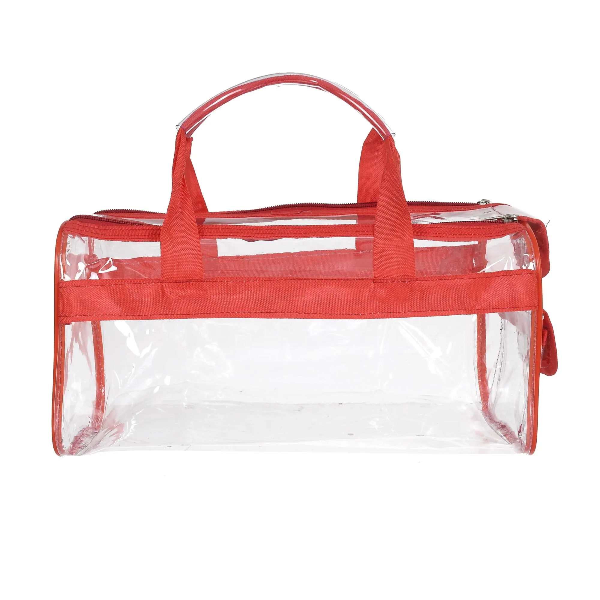 Kuber Industries Large Size Transparent Cosmetic Bag, Shoes Bag,Travel Toiletry Bag, with Sturdy Zipper and 1 External Pocket (Red)