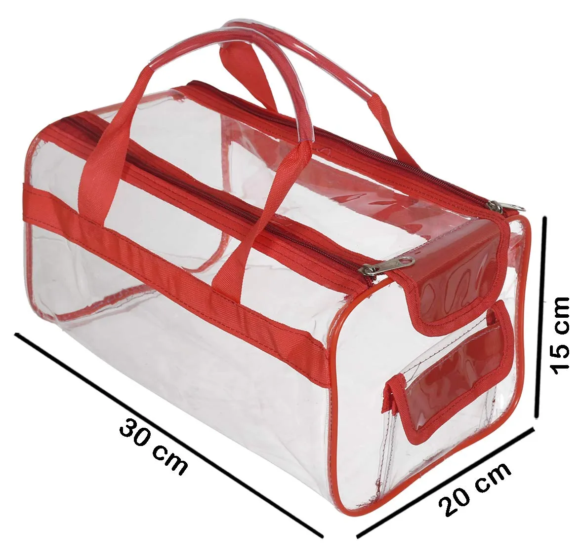 Kuber Industries Large Size Transparent Cosmetic Bag, Shoes Bag,Travel Toiletry Bag, with Sturdy Zipper and 1 External Pocket (Red)