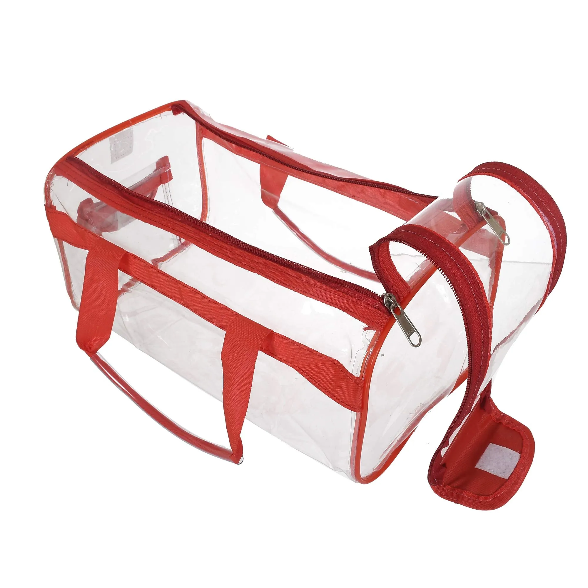 Kuber Industries Large Size Transparent Cosmetic Bag, Shoes Bag,Travel Toiletry Bag, with Sturdy Zipper and 1 External Pocket (Red)