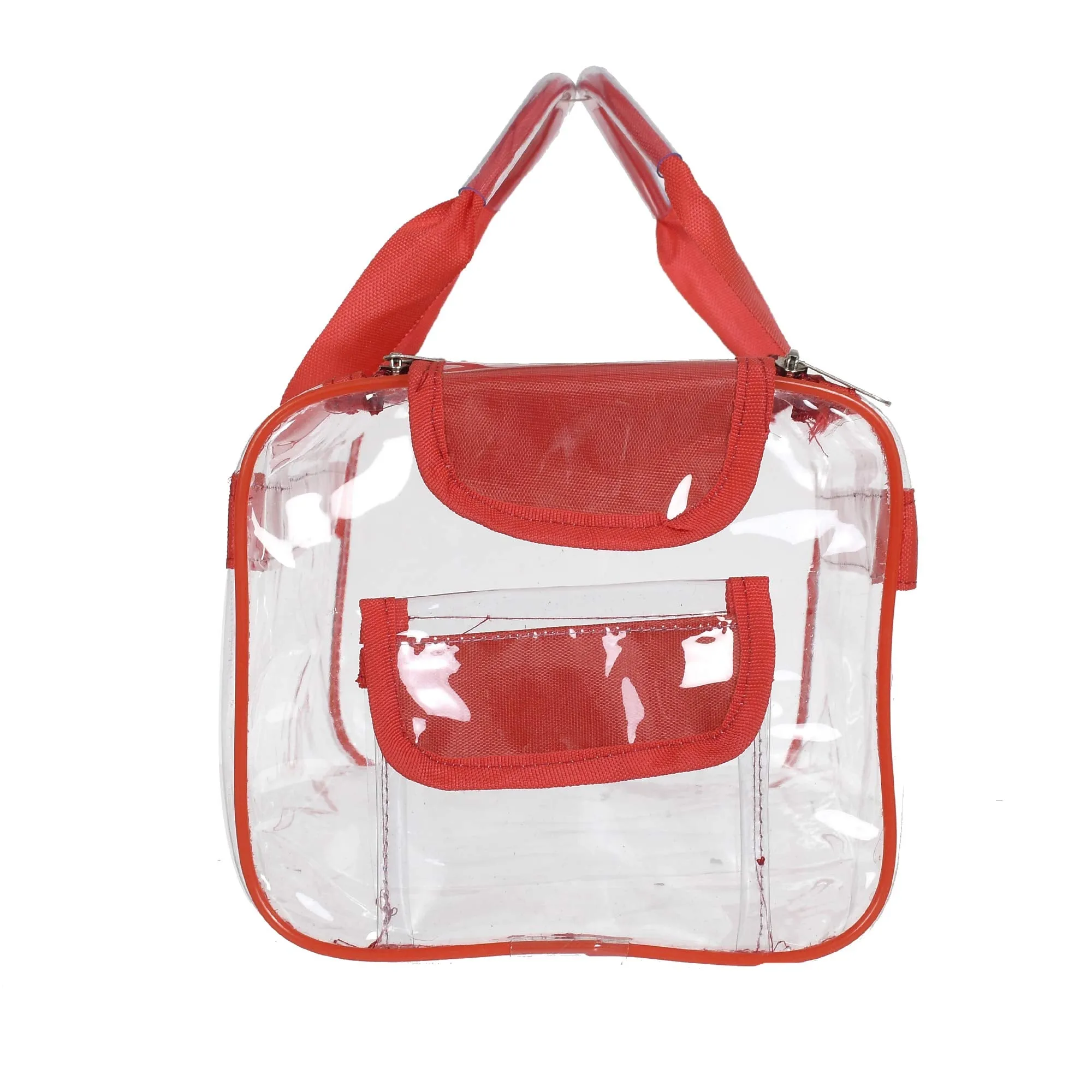 Kuber Industries Large Size Transparent Cosmetic Bag, Shoes Bag,Travel Toiletry Bag, with Sturdy Zipper and 1 External Pocket (Red)