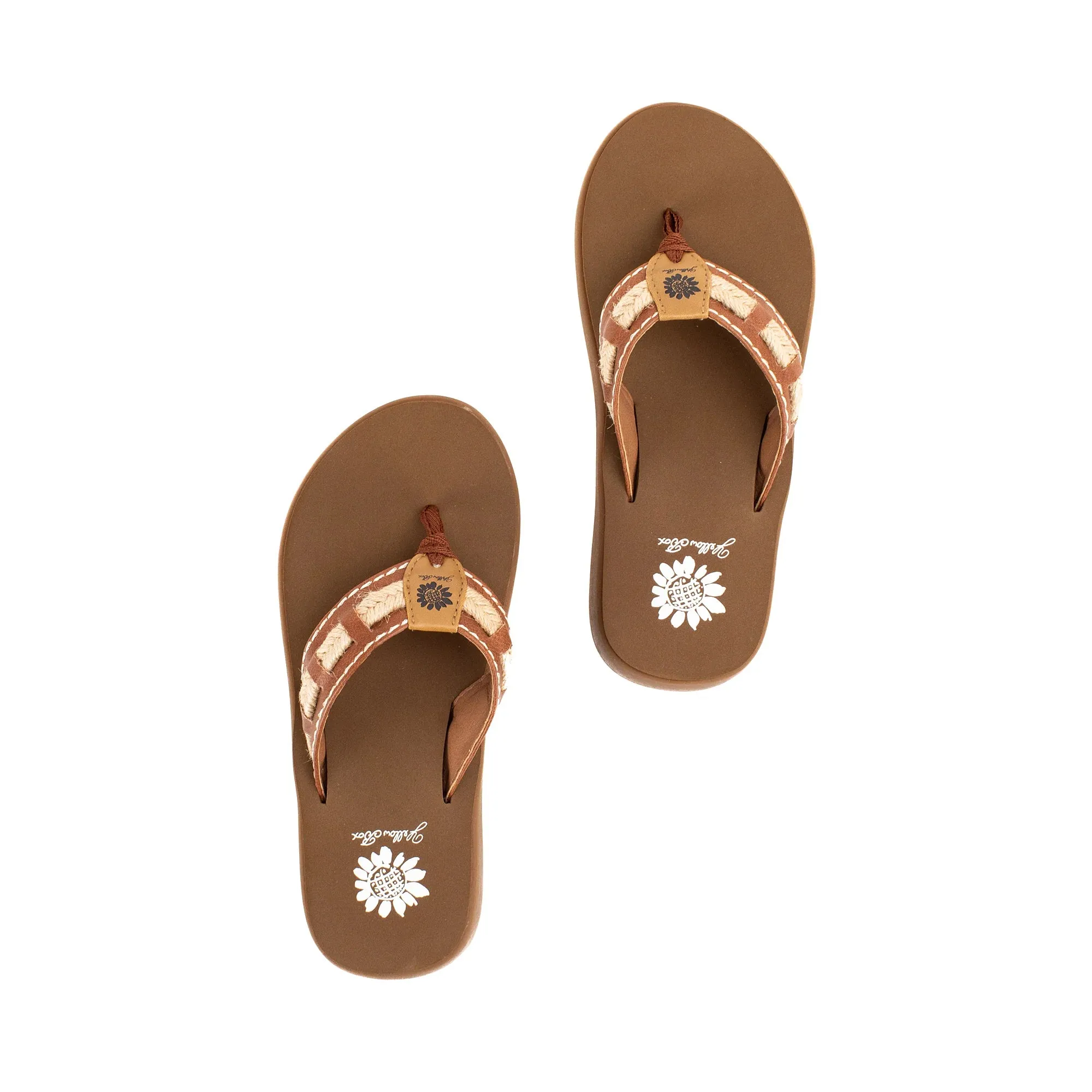 Leather and Jute Woven Flip Flop Sandal | Yellowbox | Gramedia - Tan