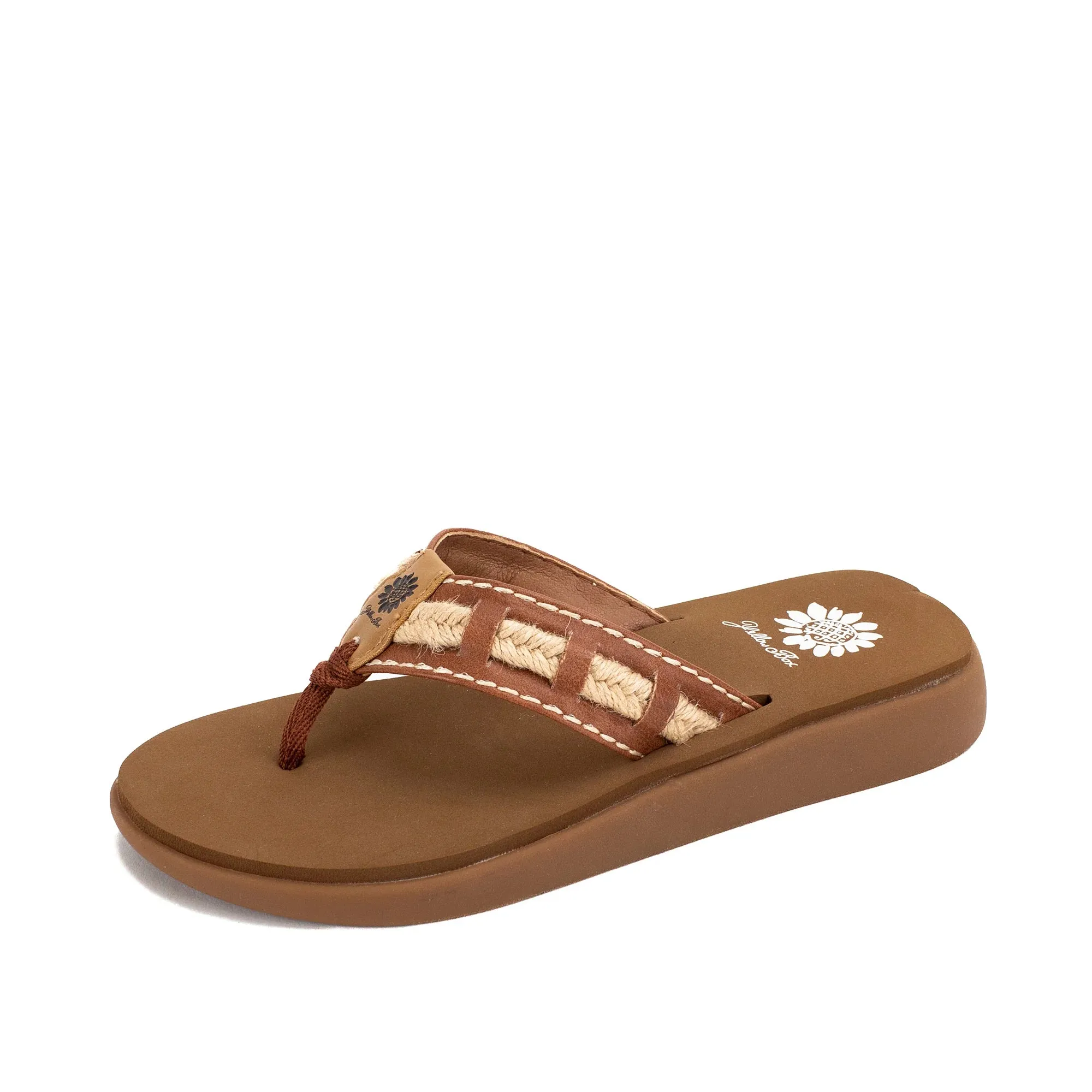 Leather and Jute Woven Flip Flop Sandal | Yellowbox | Gramedia - Tan