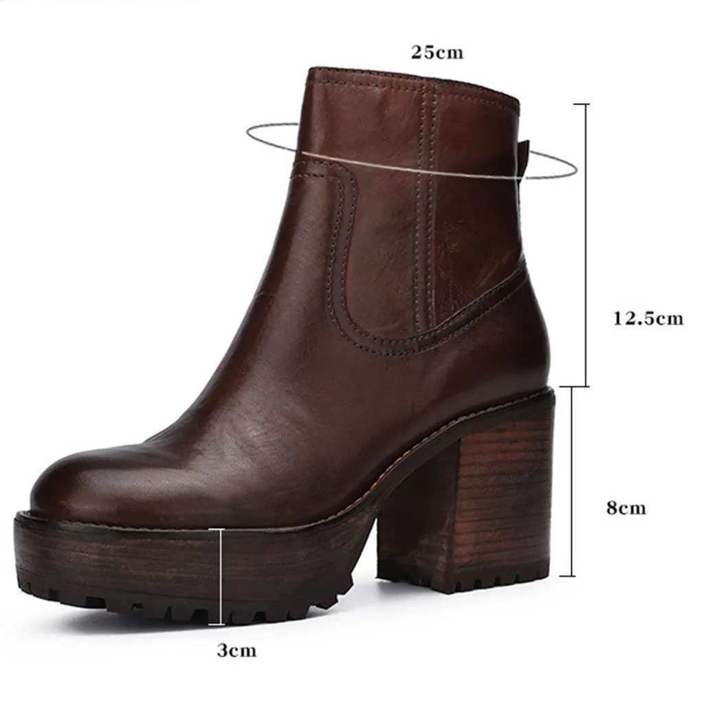 Leather Platform Retro Fashion Women's  Boots