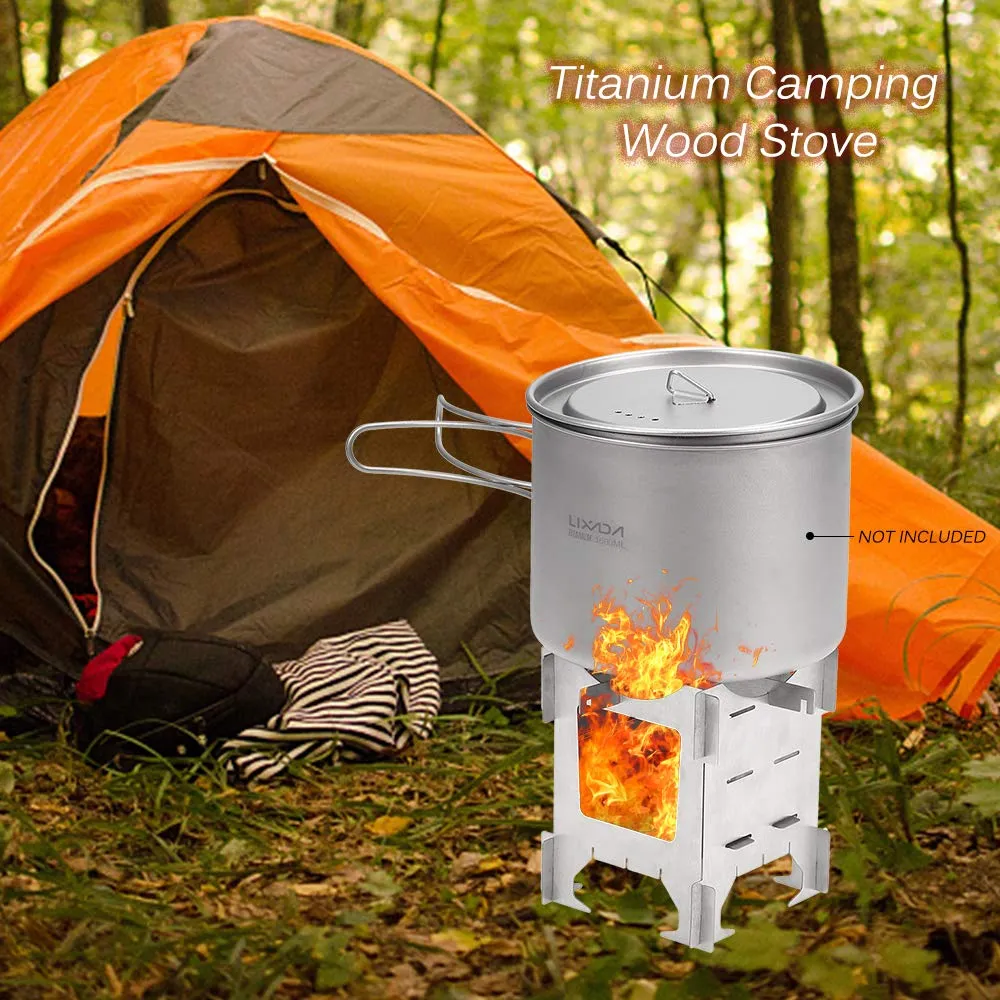 Lightweight Titanium Folding Wood Stove Outdoor Camping Stove Picnic Cooking Backpacking Furnace