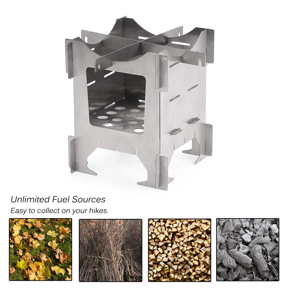 Lightweight Titanium Folding Wood Stove Outdoor Camping Stove Picnic Cooking Backpacking Furnace