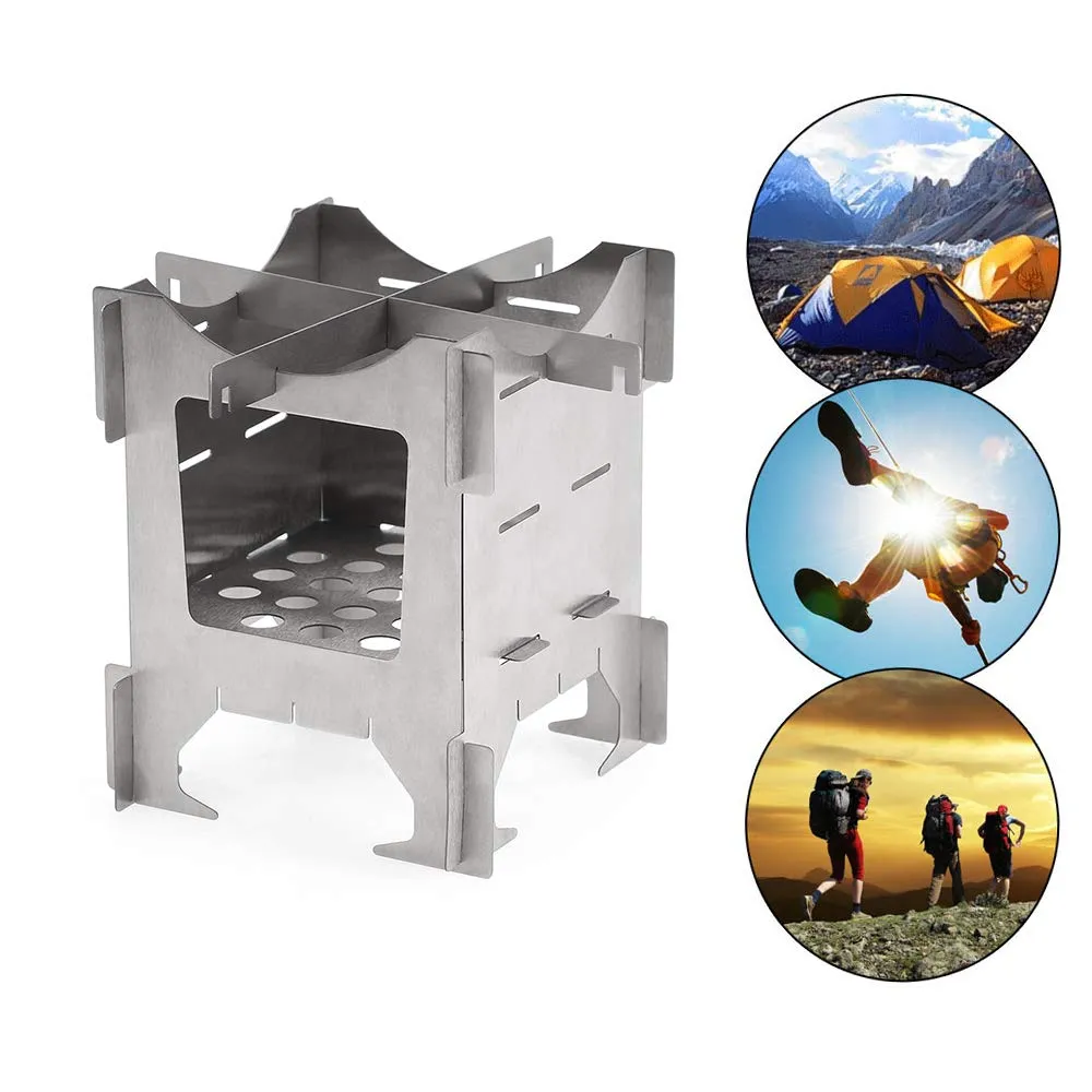 Lightweight Titanium Folding Wood Stove Outdoor Camping Stove Picnic Cooking Backpacking Furnace