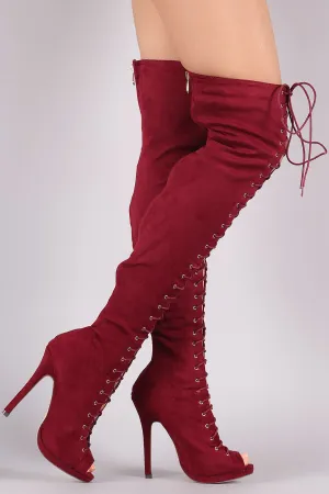 Liliana Suede Lace Up Stiletto Heeled Over-The-Knee Boots