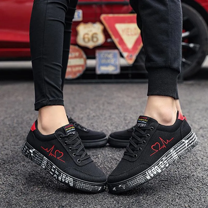 Love Print Canvas Shoes Women Men Flats Lace-up Casual Shoes Lover Sports Shoes Valentines Day