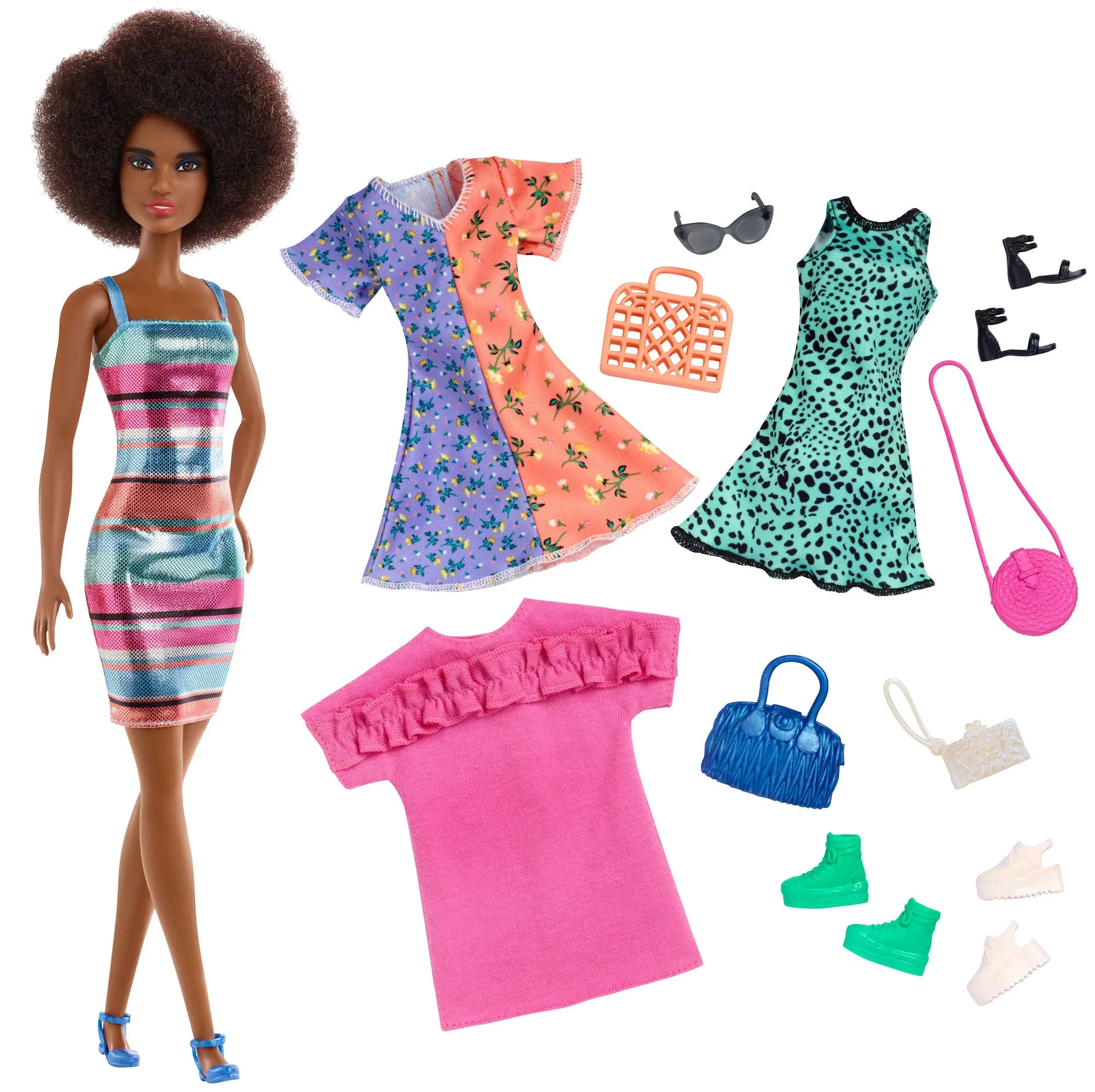 Mattel Barbie Fashion Party Fashionista Doll African American GHT32 Natural Hair