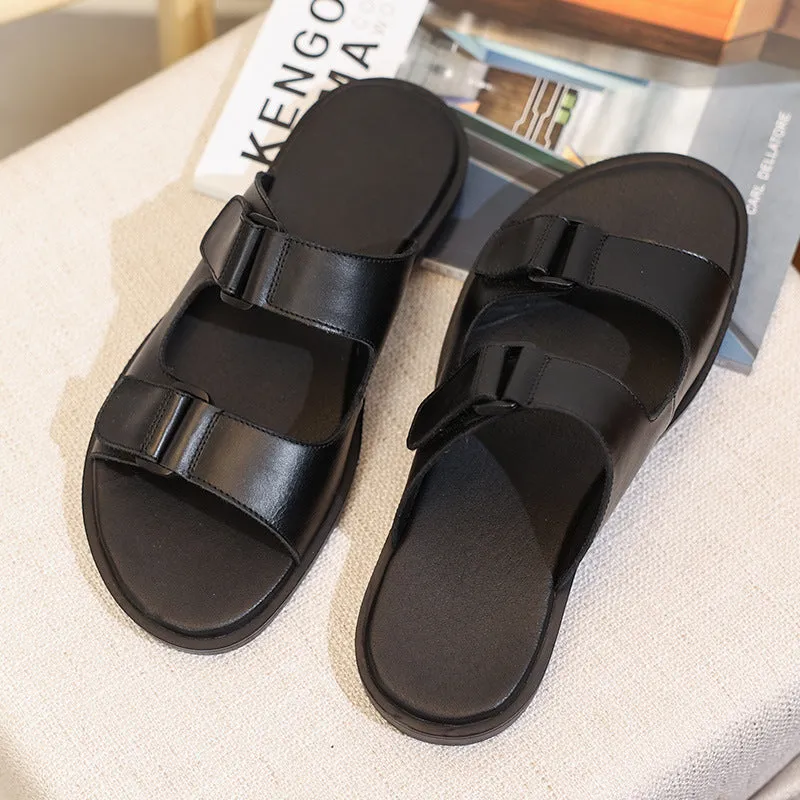 Men Summer Beach Outwear Leather Slide Sandals