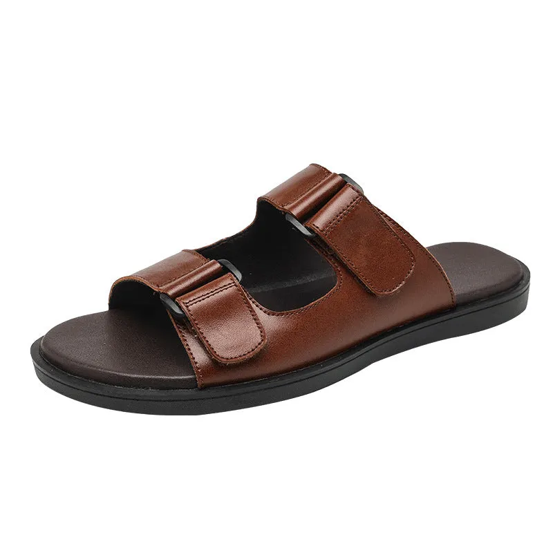 Men Summer Beach Outwear Leather Slide Sandals