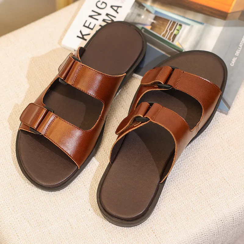 Men Summer Beach Outwear Leather Slide Sandals