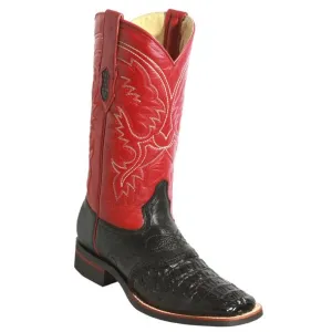 Men's King Exotic Caiman Crepe Sole Square Toe Boots With Saddle Black (48231705)