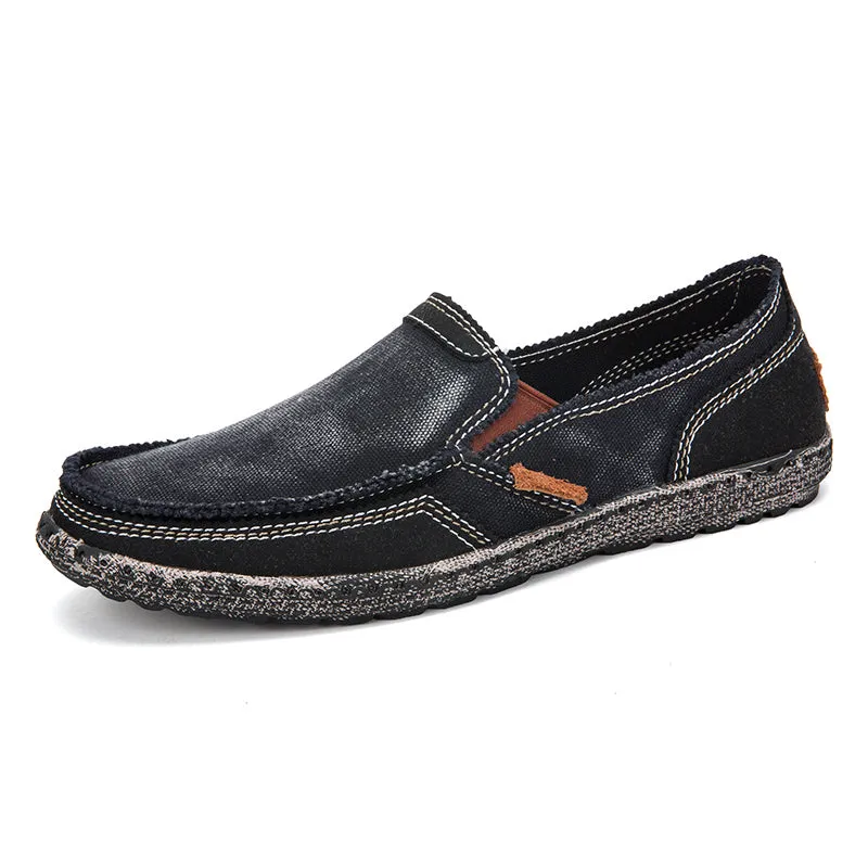 Men's Slip on Cloth Deck Shoes Washable  Canvas Vintage Casual Loafer Boat Shoes