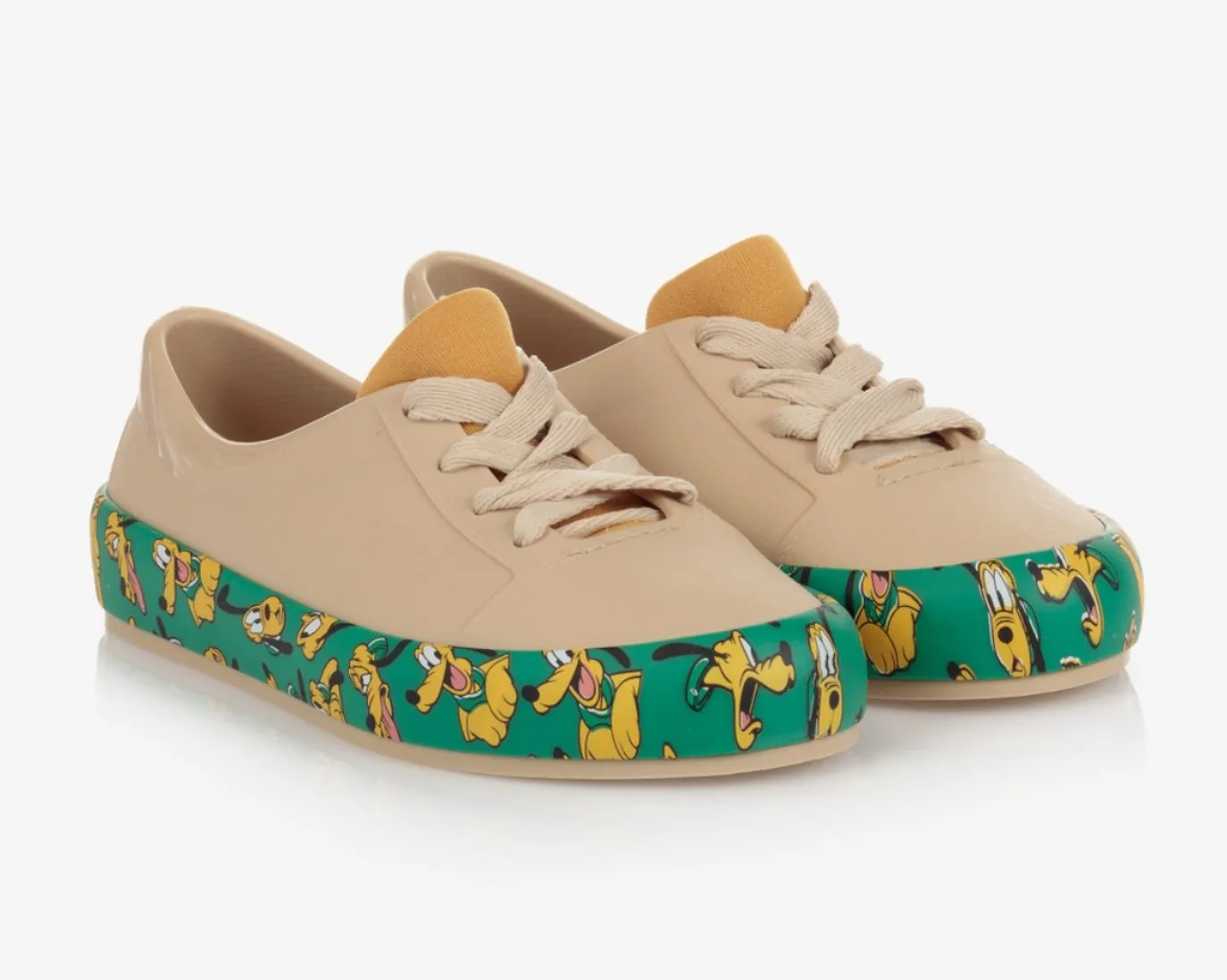 Mini Melissa   Disney Beige & Green MICKEY & FRIENDS PLUTO Street Sneakers