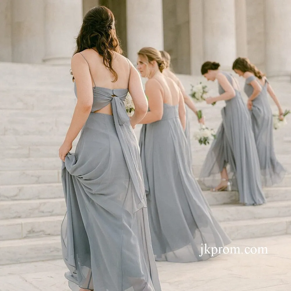 Mismatched Long Bridesmaid Dress,A Line Chiffon V Neck Wedding Guest Dresses