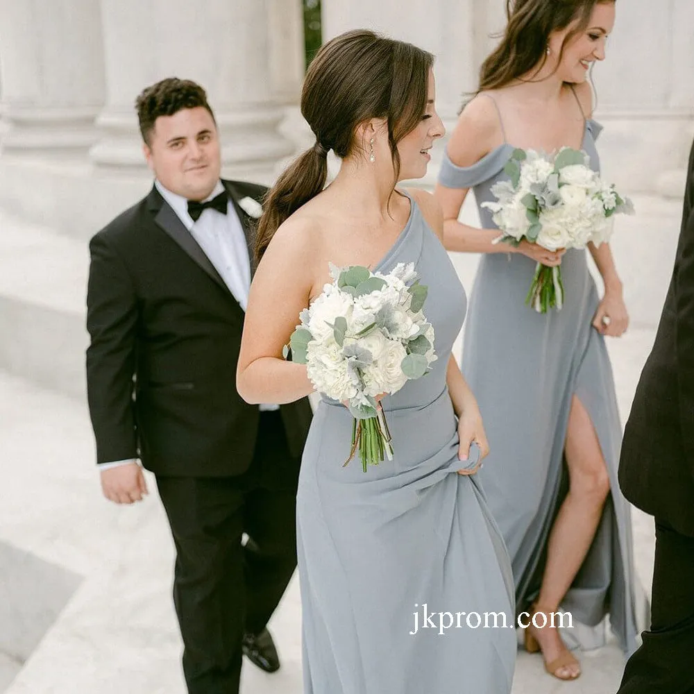 Mismatched Long Bridesmaid Dress,A Line Chiffon V Neck Wedding Guest Dresses